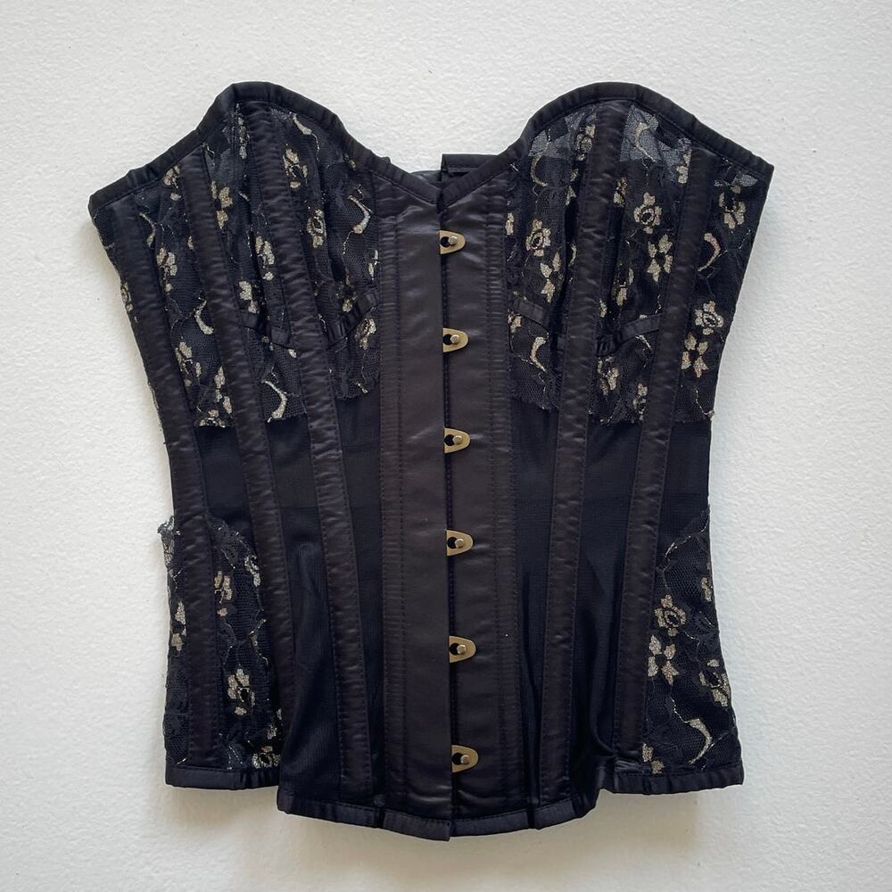 CORSET STORY Black Lace Overbust Corset / Sz 24" / Steel Bones Gothic Victorian